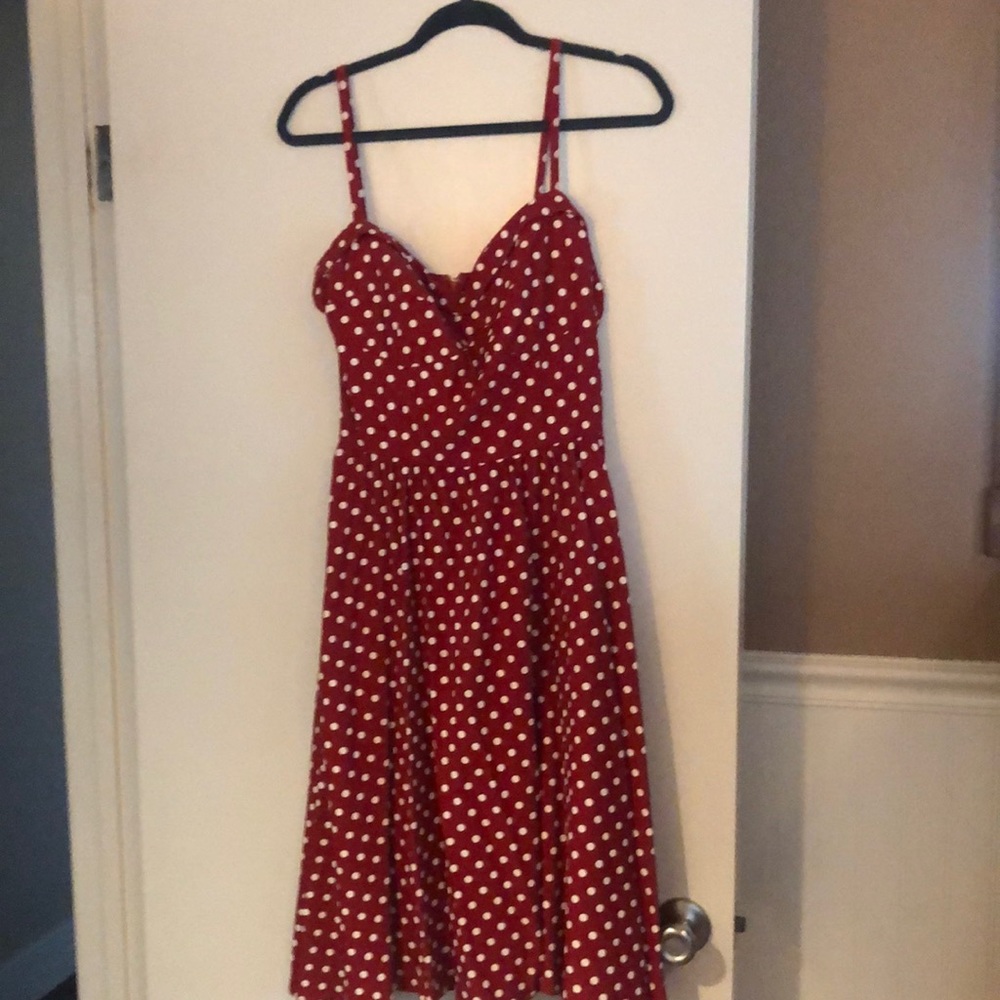 Red Polka Dot Spaghetti Strap Fit-and-Flare Dress